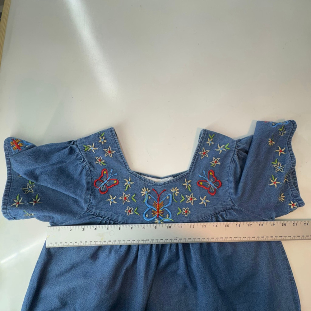 Loungees Vintage Midi Dress Womens S Blue Denim Cottagecore Embroidered Floral - Picture 9 of 11